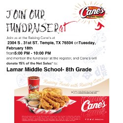 Cane\'s Fundraiser 5pm to 8pm